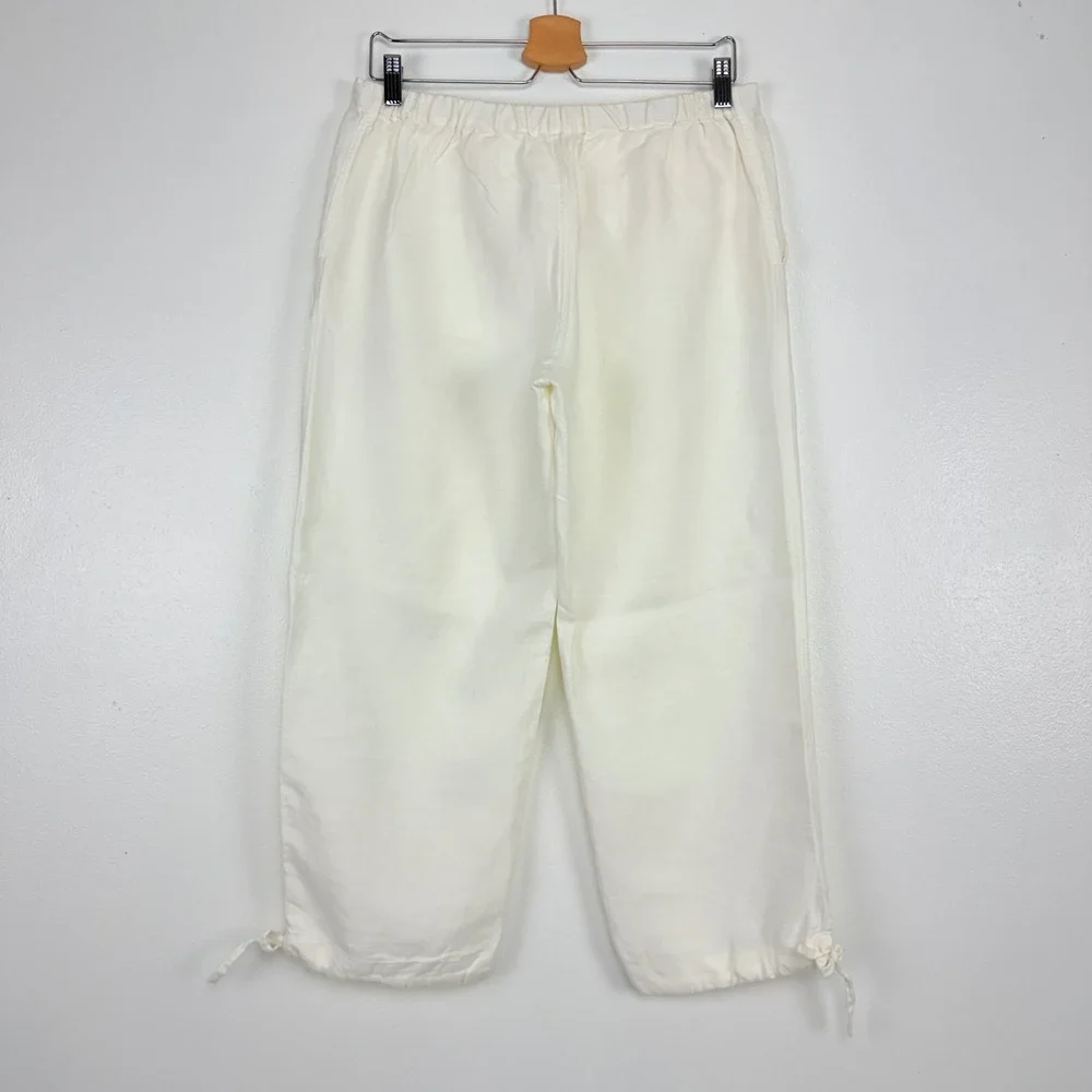 Banana Republic Linen Pants Size 8 Ivory Drawstring Cropped‎ Tie Ankle Beach